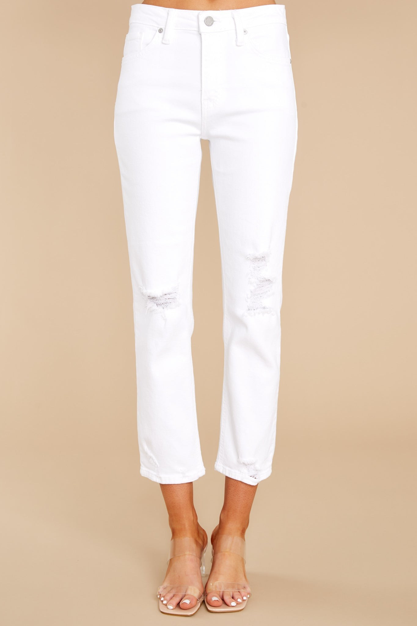 Feeling Light Hearted White Distressed Straight Jeans | Red Dress 