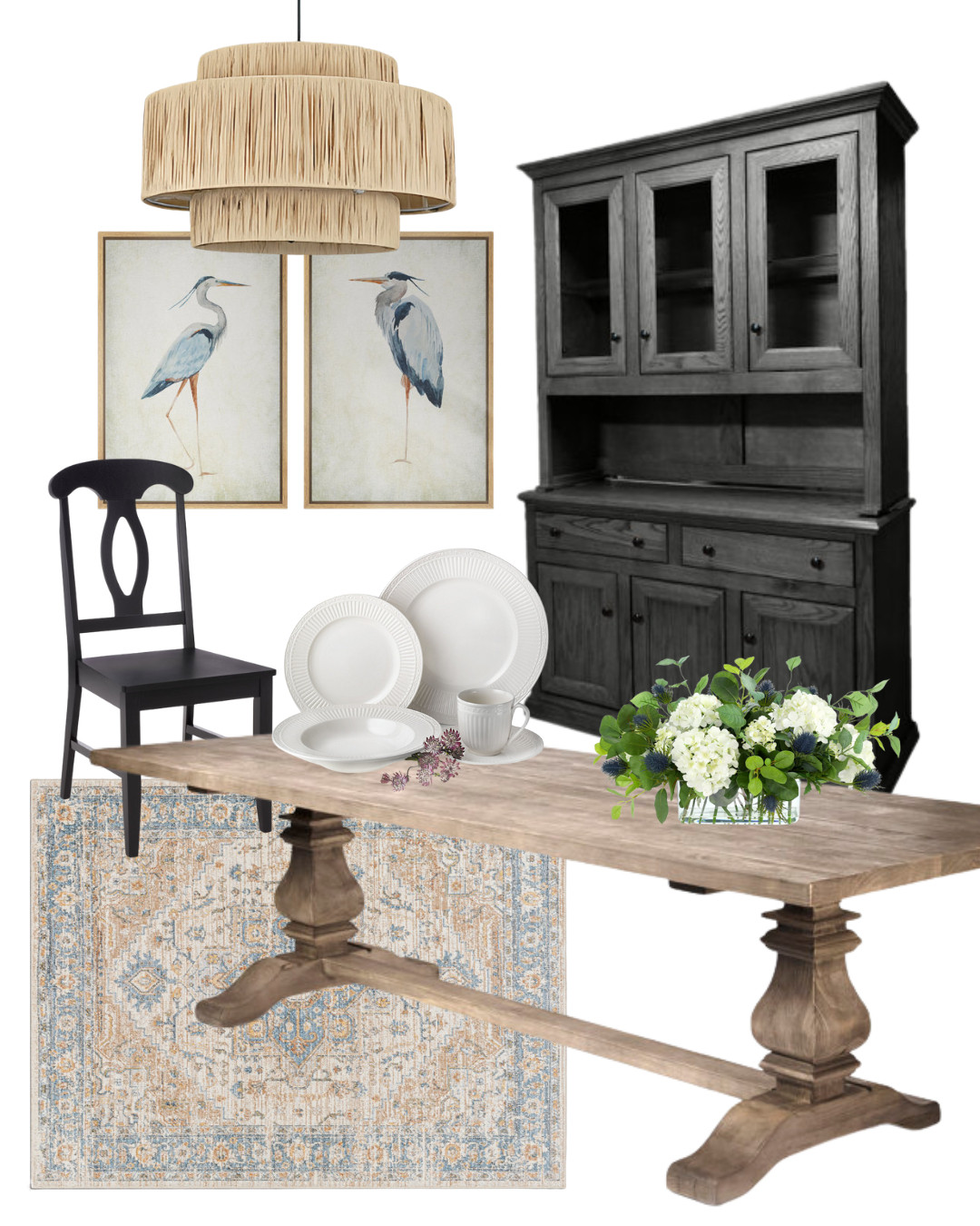 This dining room is coming together so beautifully, and now I’m realizing we’re officially going to need a larger dining room table for our growing family 🤍 I already have the black dining chairs, the woven statement chandelier, and the dark wood dining hutch, and I love how they ground the space with a classic, timeless feel.

The next step is finding the perfect large farmhouse dining table that brings it all together — something warm, sturdy, and big enough for everyday meals, family gatherings, and holidays around the table. I’m drawn to wood dining tables with pedestal or trestle bases, layered over a neutral vintage-style rug, with simple white dinnerware and fresh florals to keep it feeling inviting and lived-in.

If you’re styling a family-friendly dining room, love classic coastal farmhouse decor, or are also upgrading to a bigger dining table, this look is such a great balance of elegant and practical. 

 #LTKHome