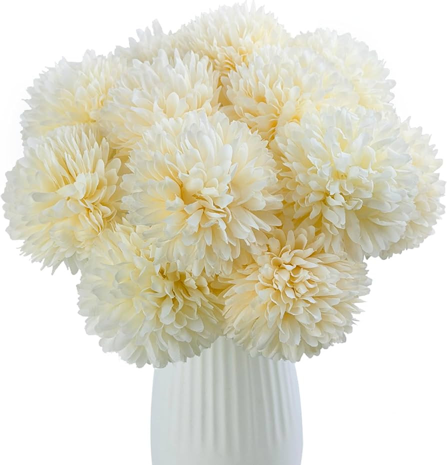 TooGet Fake Wildflowers 12 Pcs, White Chrysanthemum Flowers Artificial Mums | Amazon (US)