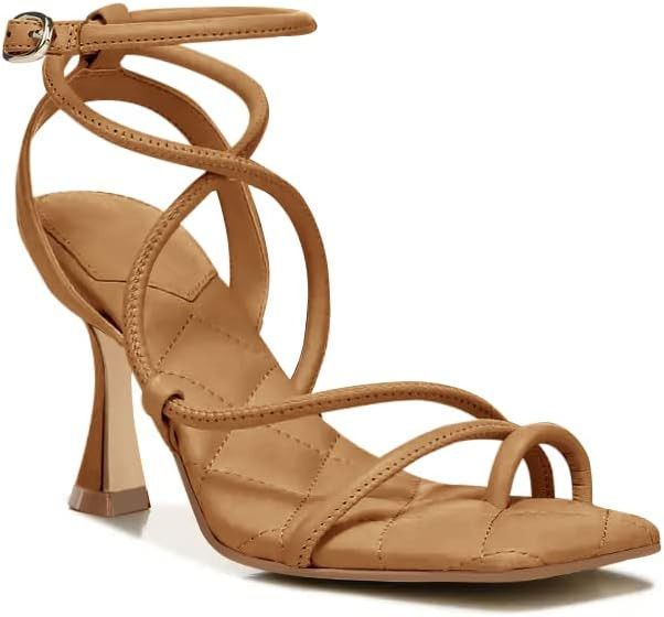 Coutgo Womens Square Toe Lace Up Heels Sandals Strappy Kitten Heeled Sandals Quilted Dress Party ... | Amazon (US)