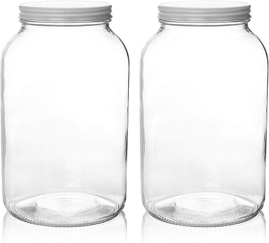 kitchentoolz 2 Pack 1 Gallon Glass Large Mason Jars Wide Mouth with Airtight Metal Lid, Safe for ... | Amazon (US)