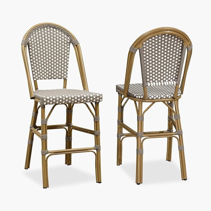 PURPLE LEAF French Counter Height Bar Stool Set of 2 25" Bamboo Print Finish Patio Bar Chairs wit... | Amazon (US)