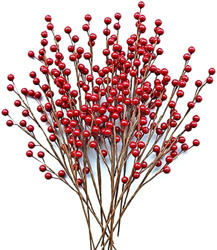 12 Pcs Artificial Red Berries Stems 13.5" Waterproof Berry Branches for Home Holiday Wedding DIY ... | Amazon (US)