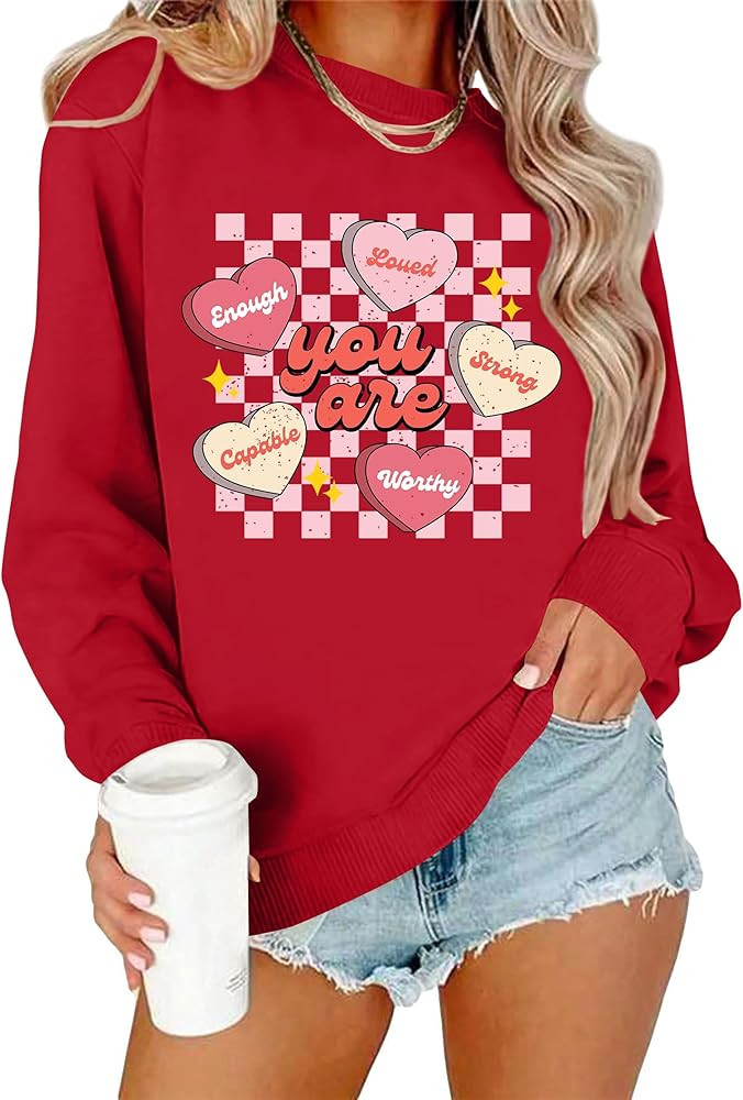 NEWWEN Valentines Sweatshirt for Women Teacher Valentine Shirts You Are Love Heart Long Sleeve Sh... | Amazon (US)