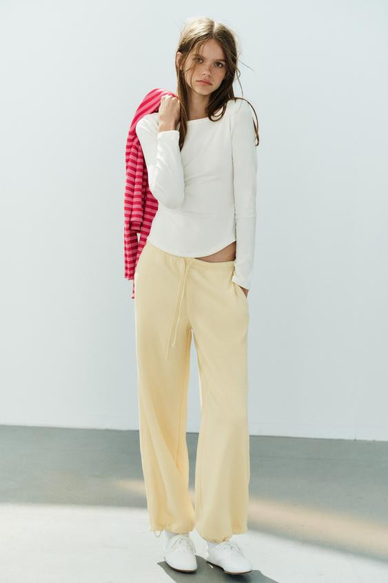 Zara - Boat Neck T-Shirt - Light Grey - M - Woman | Zara UK