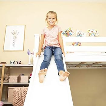 Max & Lily Low Loft Bed, Twin Bed Frame For Kids With Slide, White | Amazon (US)