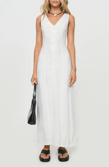 Button Front Linen Blend Maxi Dress | Nordstrom