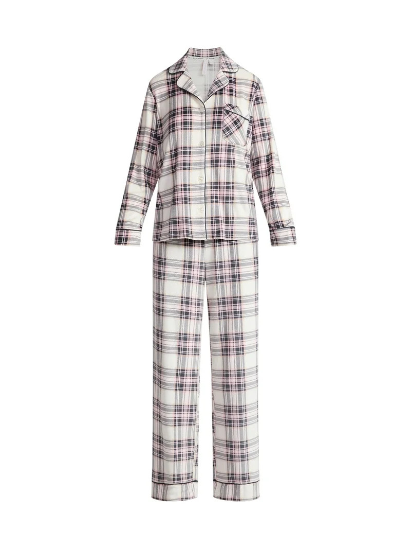 Joyspun Women’s Stretch Velour Notch Collar Long Sleeve Pajama Set, Sizes XS to 4X | Walmart (US)