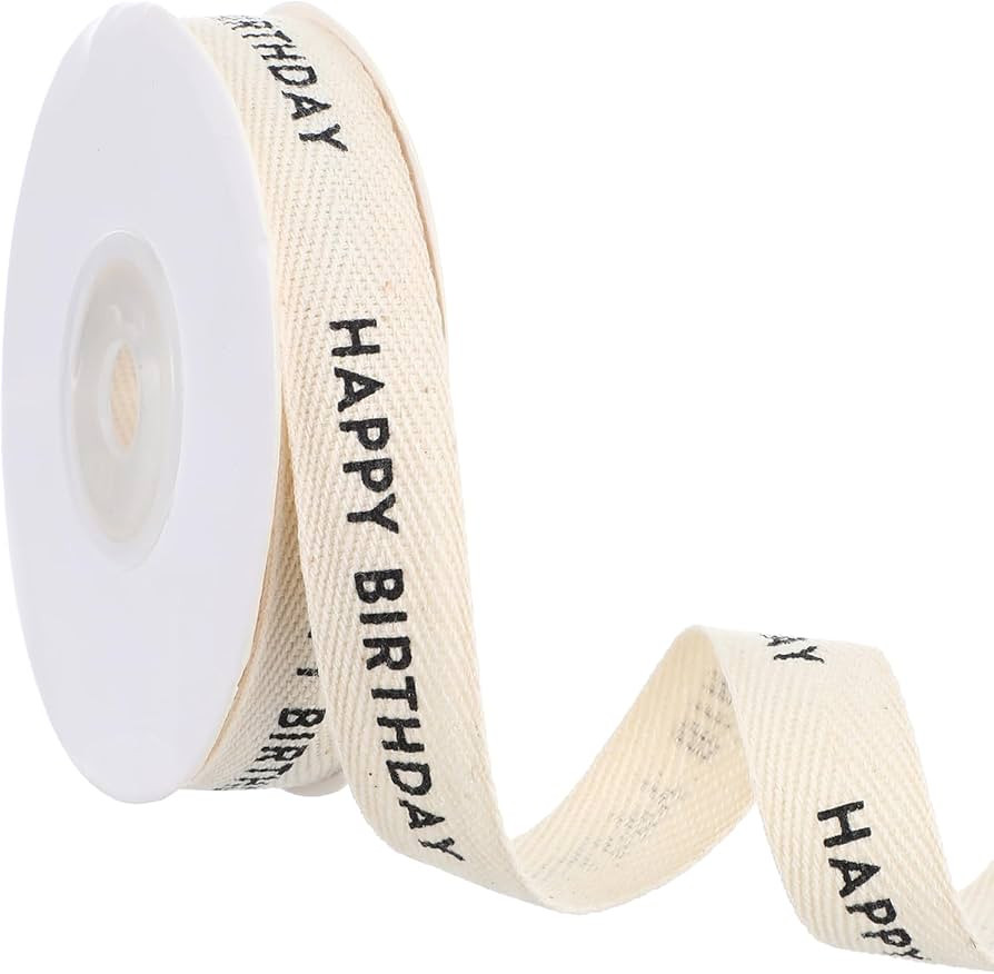 Happy Birthday Cotton Ribbon, 5/8 Inch x 10 Yard Natural Twill Tape for Gift Wrapping Bouquet Cra... | Amazon (US)
