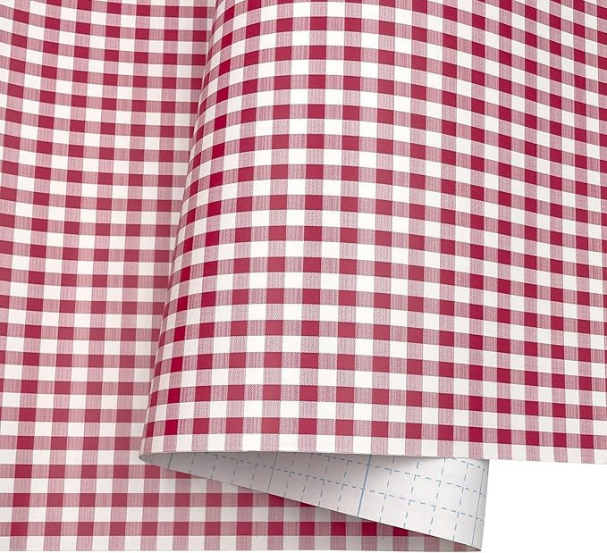 Yifely Red Holiday Gingham Drawer Paper Self-Adhesive Shelf Liner Makeup Cabinet Decor 17.7 Inch ... | Amazon (US)
