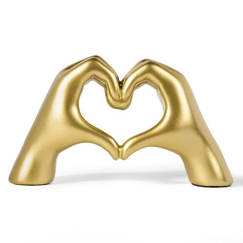 Gold Decor Living Room - Small Shelf Decor Aesthetic - Heart Hands Sculpture - Teen Girls Bedroom Knick Knacks - Cute Home Shelves Accent - Table Statue Love Decorations Gifts (Gold, Small) | Amazon (US)