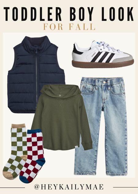 Toddler boy outfit for fall & winter 🤍 

Adidas for kids, cool kids style, checkered socks, puffer vest boys, jeans for toddlers 

#LTKSeasonal #LTKkids #LTKstyletip