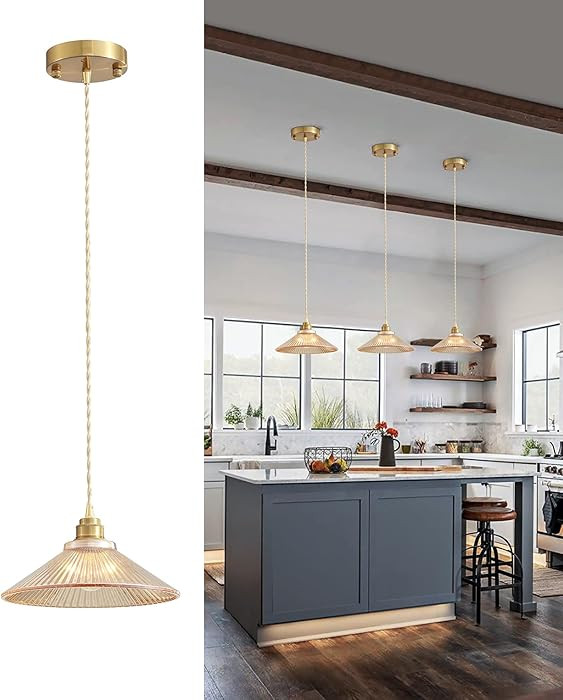 Glod Pendant Light Fixture for Kitchen Island, Modern Hanging Lamp for Dinning Room, Adjustable H... | Amazon (US)