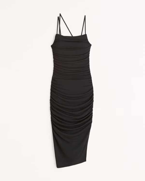 Women's Asymmetrical Strappy Ruched Midi Dress | Women's Dresses & Jumpsuits | Abercrombie.com | Abercrombie & Fitch (US)