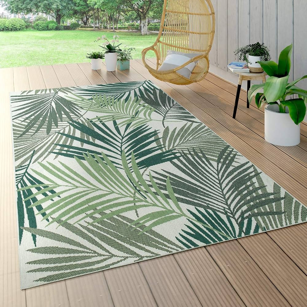 Paco Home In- & Outdoor Teppich Flachgewebe Jungel Gecarvtes Florales Palmen Design Grün, Gröss... | Amazon (DE)