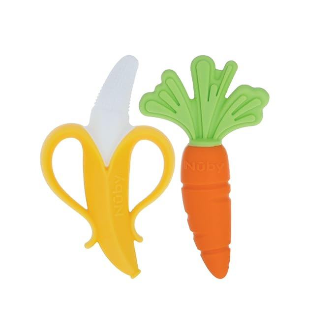 Nuby NanaNubs Banana Massaging Toothbrush and Carrot Teether - (2 Pack) Baby Teething Toys for 3+... | Amazon (US)