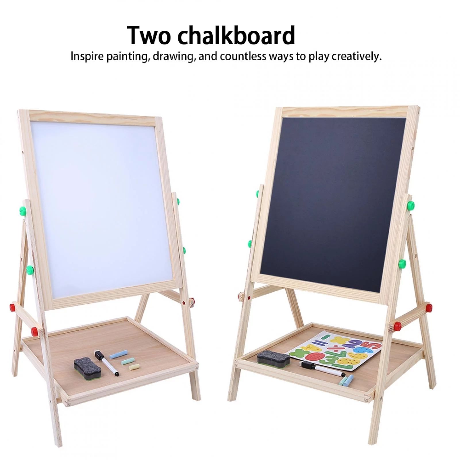 CHICIRIS 2 In 1 Double Side Kids Wooden Art Easel Double-Sided Whiteboard & Chalkboard Adjustable... | Walmart (US)