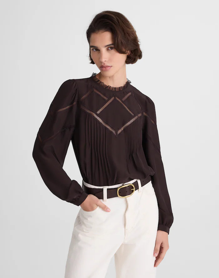 Lace-Insert Mockneck Long-Sleeve Top | Madewell
