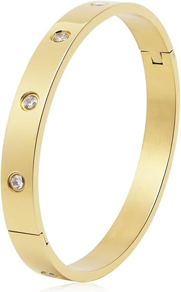 Luxury Gold-Plated Stainless Steel Simple Style Love Bangle Bracelet for Women Men | Amazon (UK)
