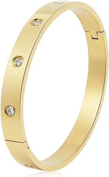 Luxury Gold-Plated Stainless Steel Simple Style Love Bangle Bracelet for Women Men | Amazon (UK)
