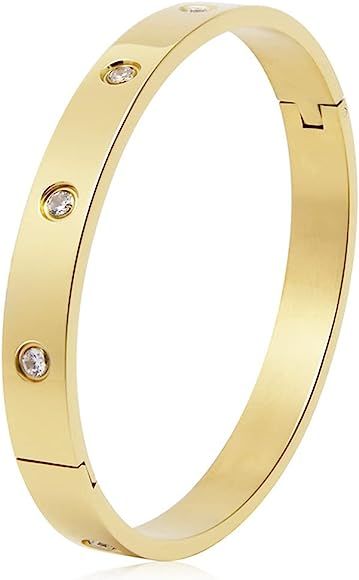 Luxury Gold-Plated Stainless Steel Simple Style Love Bangle Bracelet for Women Men | Amazon (UK)