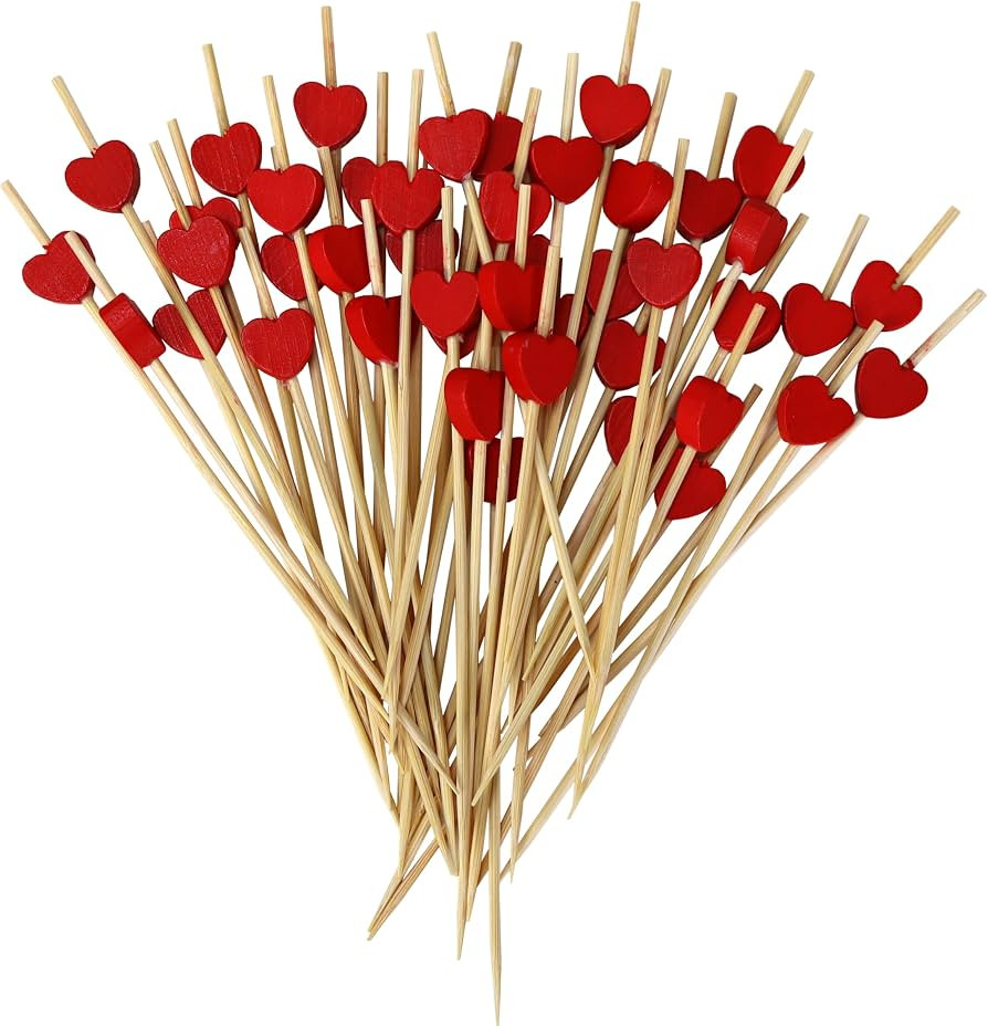 Iconikal 200-Count Decorative Bamboo Cocktail Picks 5-Inch Red Hearts Toothpicks for Drinks Appet... | Amazon (US)