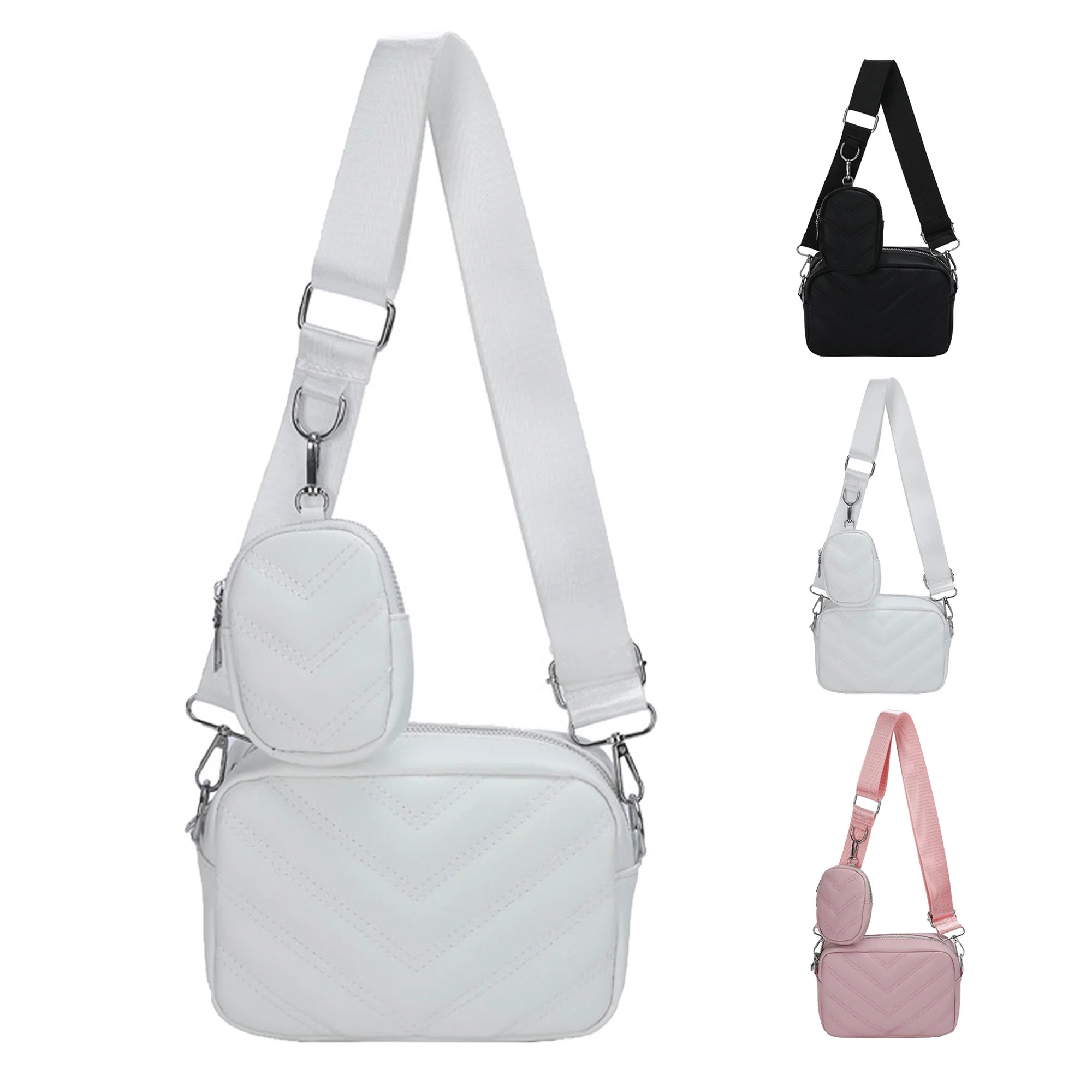 Fashion Wide Strap Shoulder Bag Pu Leather Crossbody Bags for Women Square Handbags and Purses,Wh... | Walmart (US)