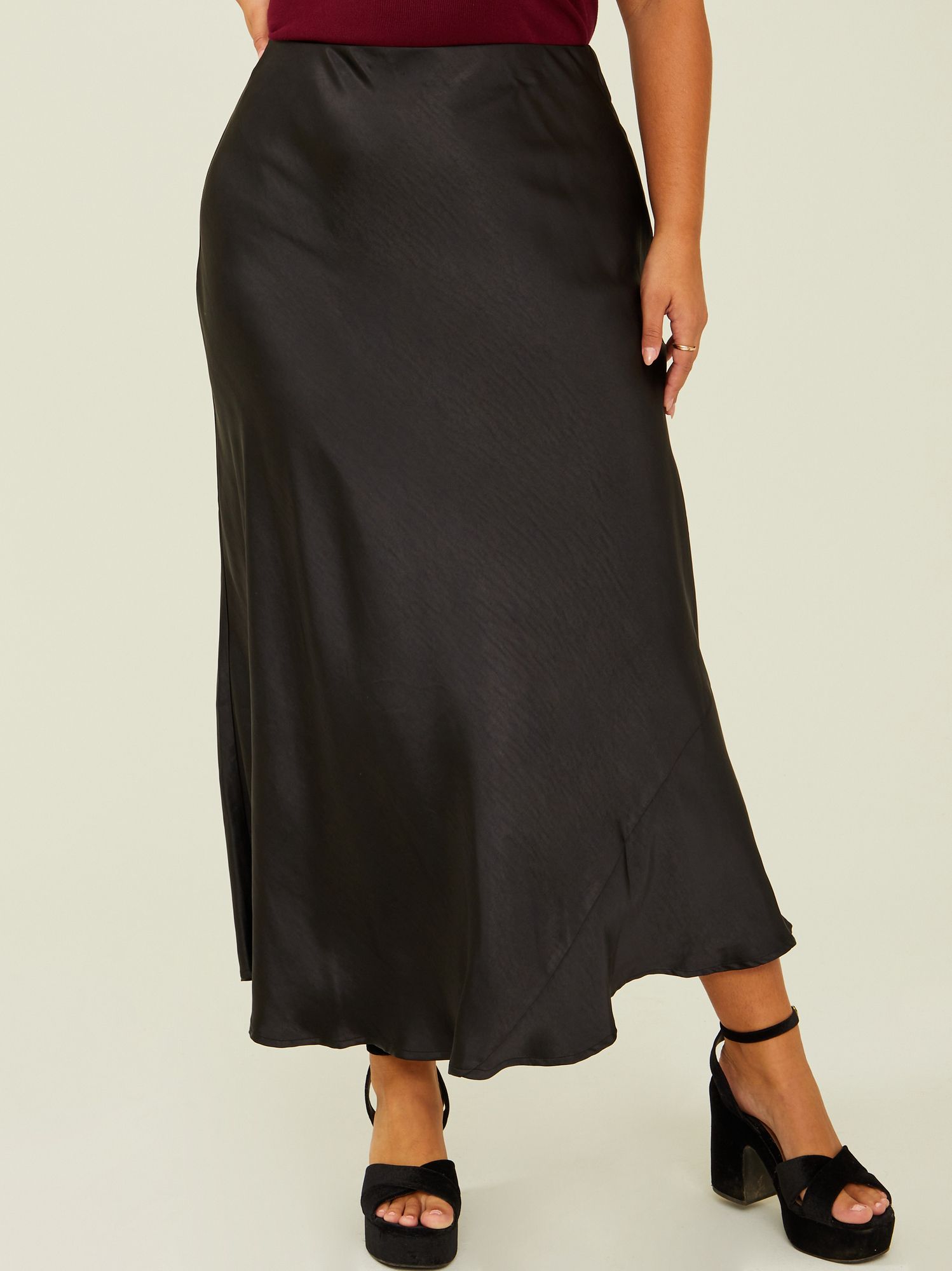 Isabella Satin Midi Skirt in Black | Arula | Arula