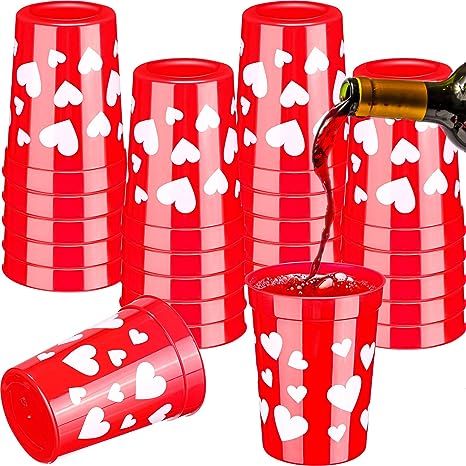 Valentine's Day Cups Plastic Heart Tumblers 8 oz Red Plastic Cups Valentine's Party Favor Cups (2... | Amazon (US)