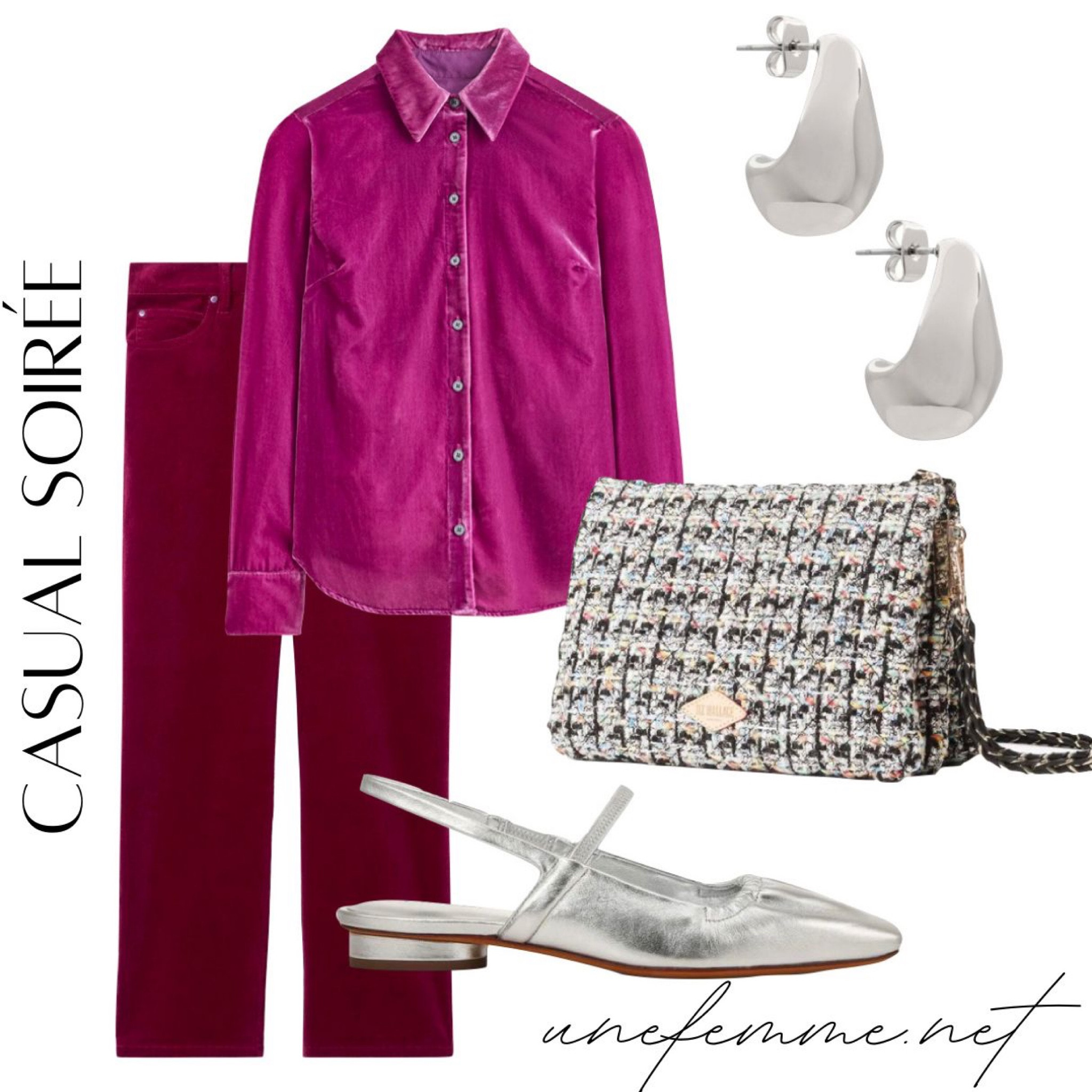 Casual holiday outfit idea in pink and burgundy with silver shoes & accessories 

#LTKHoliday #LTKover40 #LTKSeasonal