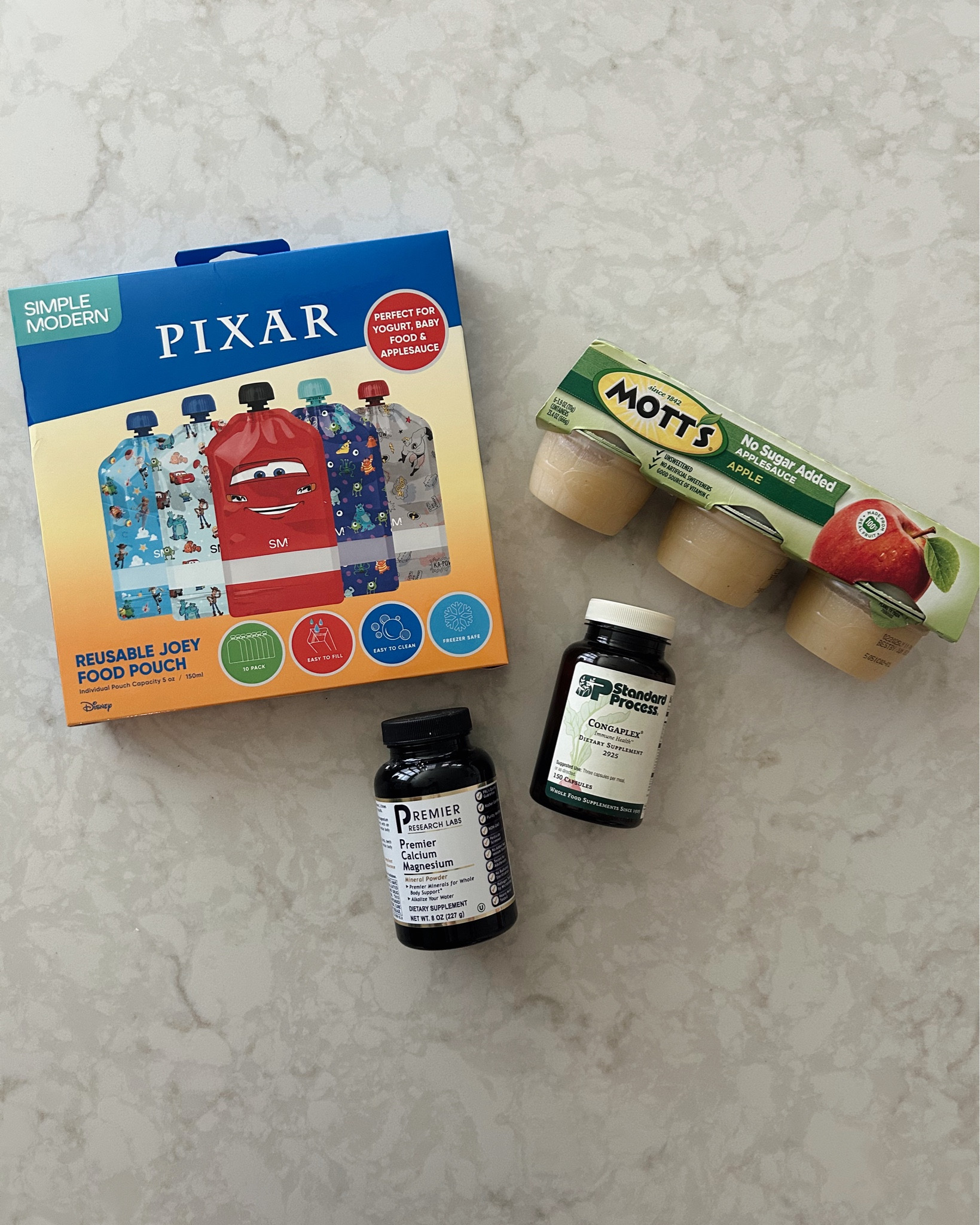 Sick kid pouch remedy! 
2 tsp of Calcium Magnesium Powder 
2-3 Congaplex 
2 applesauce cups 
- makes two pouches 

#LTKFamily #LTKHome #LTKBaby