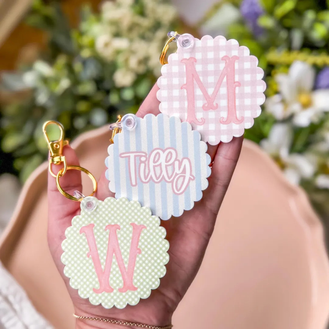 Personalized Scallop Bag Tags, Diaper Bag Name Tag, Luggage Name Tags, Dance Bag Tag, Bridal Part... | Etsy (US)