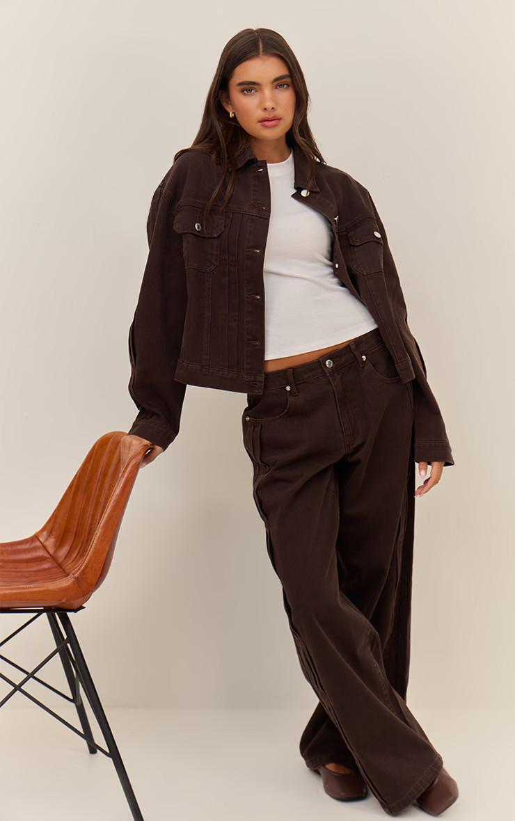 Dark Chocolate Pleat Detail Denim Jeans | PrettyLittleThing UK