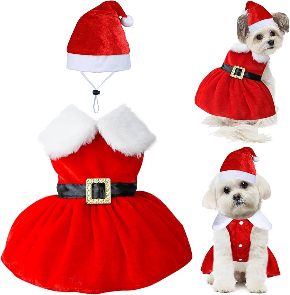 GOYOSWA Dog Christmas Outfit Dog Christmas Dress Dog Christmas Hat Dog Santa Costume Dog Holiday ... | Amazon (US)