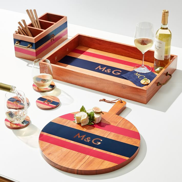 Striped Acacia Wood Round Cheese Board | Mark and Graham