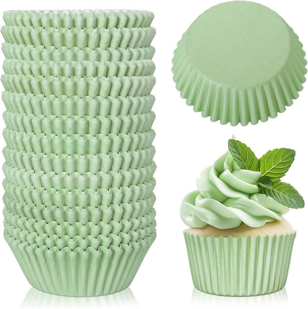 Whaline 300Pcs Sage Green Cupcake Liners Wedding Baking Cups Baby Shower Cupcake Wrappers Holders Muffin Liners for Baby Shower Bridal Shower Birthday Party Decorations | Amazon (US)