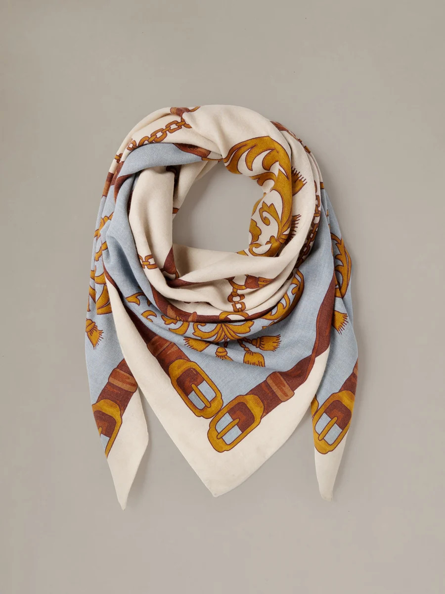Off_White/Lt_Blue Gilded Bridle Border The Charlotte Scarf | Women'... | J.McLaughlin