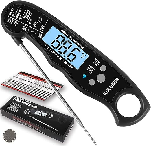 KULUNER Waterproof Digital Instant Read Meat Thermometer with 4.6” Folding Probe Backlight & Ca... | Amazon (US)