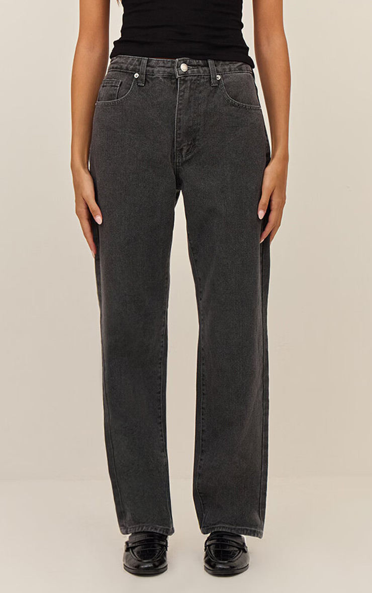 Grey High Waist Straight Leg Jeans | PrettyLittleThing UK