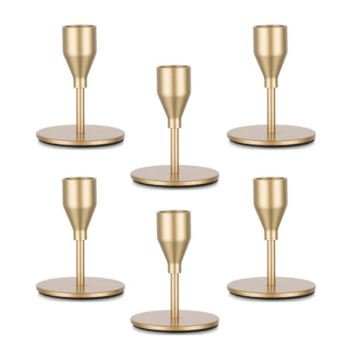 Gold Taper Candle Holders for Candlestick: Candeldo Christmas Candles Holder Bulk Table Centerpiece Set of 6 Metal Candles Stand Wedding Decor | Amazon (US)