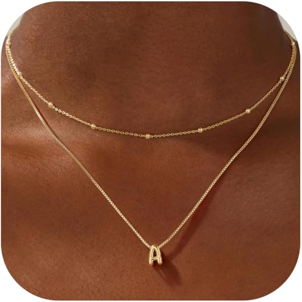 Easter Basket Stuffers Gifts for Kids - Gold/Silver Bubble Pendent Layered Initial Necklaces for ... | Amazon (US)