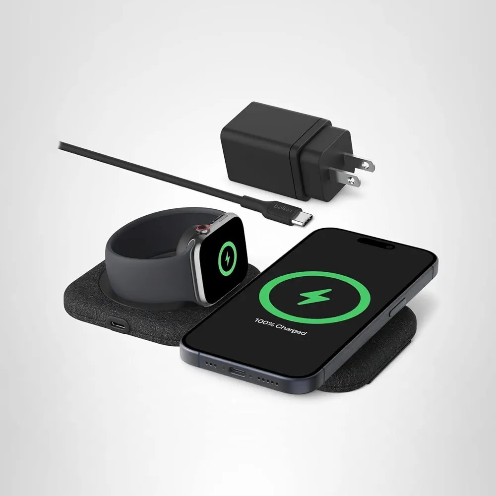Belkin 2-in-1 Magnetic Charging Travel Pad 15W - MagSafe-Compatible Foldable Qi2-Certified Wirele... | Amazon (US)