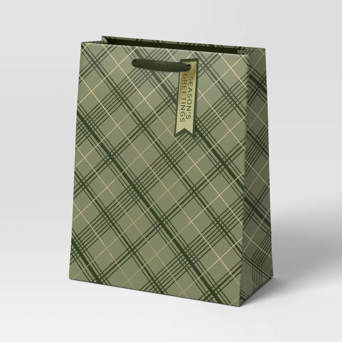 Diagonal Plaid Large Vogue Christmas Gift Bag Green - Wondershop™ | Target