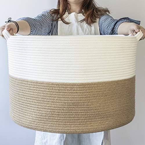 INDRESSME XXXLarge Jute Rope Basket 21.7" x 21.7" x 13.8" Woven Baby Laundry Basket for Blankets ... | Amazon (US)
