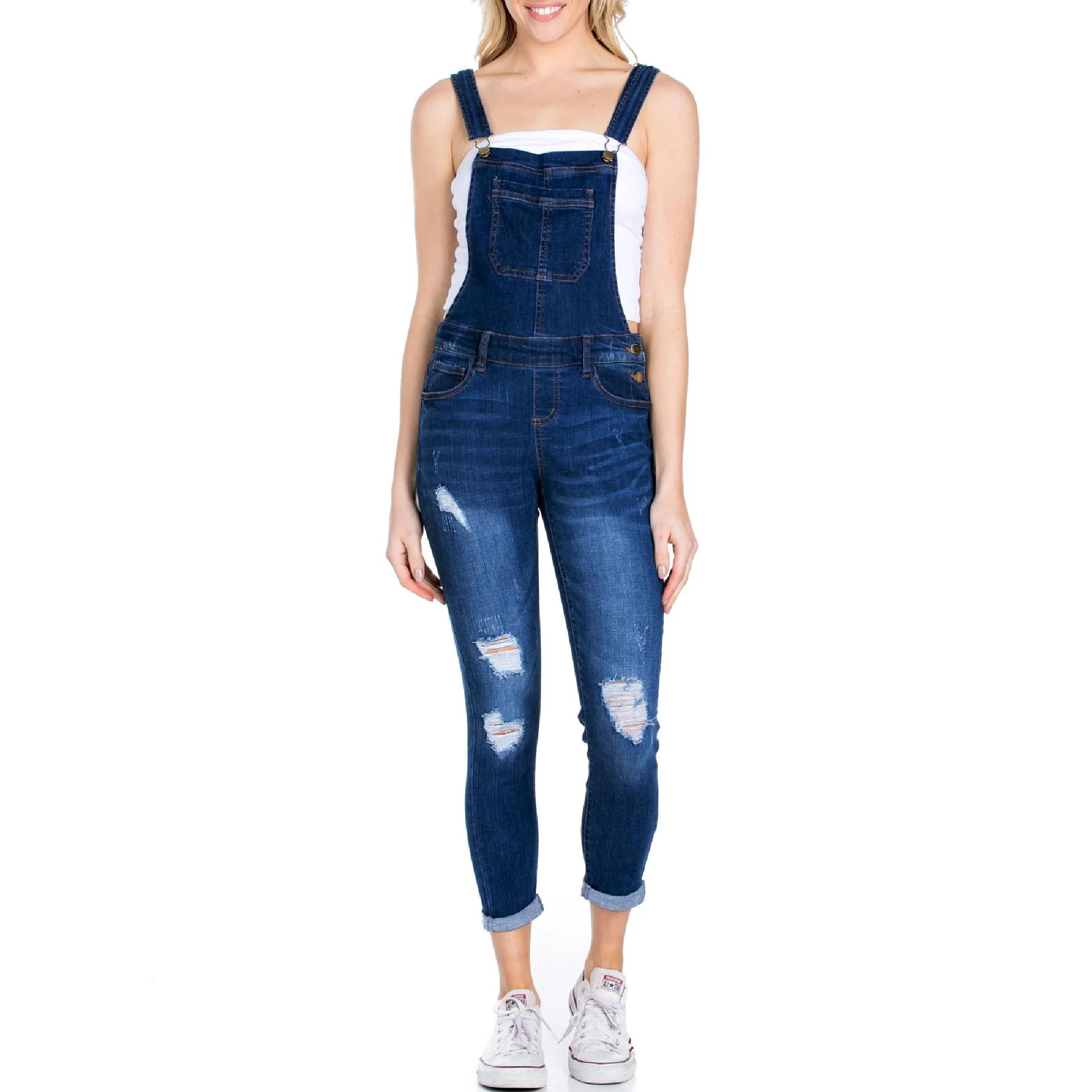 Made by Olivia - Made by Olivia Women's Casual Destroyed Overalls w/ Rolled Cuffs - Walmart.com | Walmart (US)
