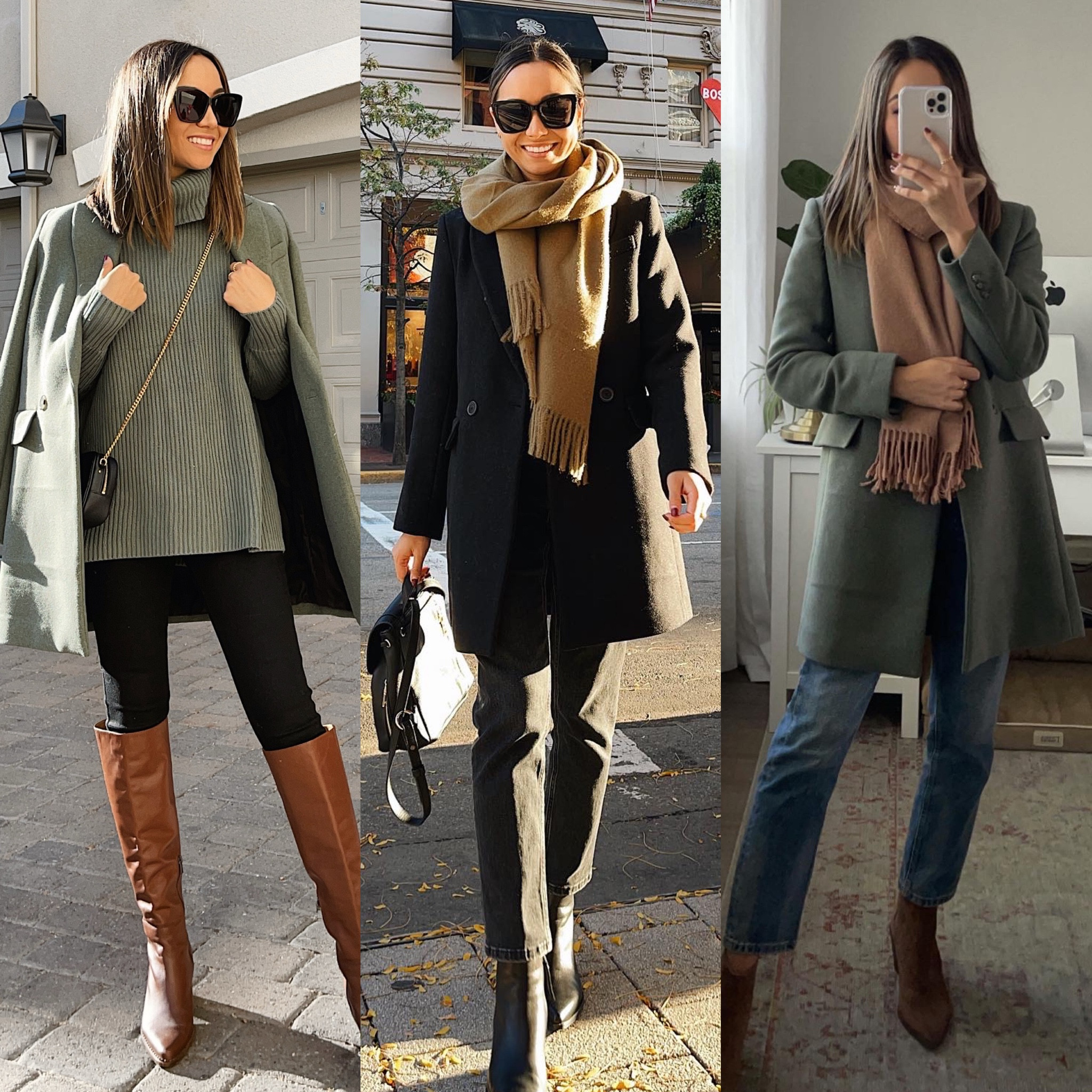 Styling green for fall 🍁 
Mango green coat xs 
Mango scarf 
Old Vince knee high boots, sold out 

#LTKstyletip #LTKunder100 #LTKSeasonal