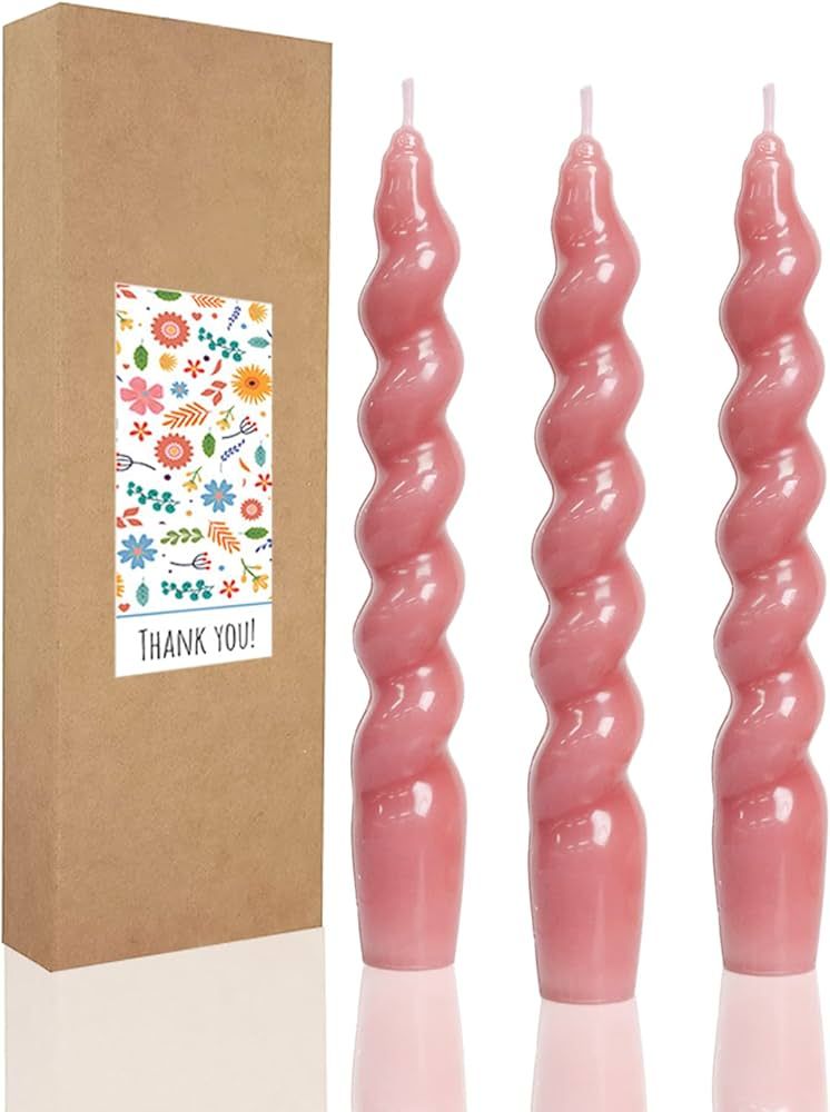 LPUSA Handmade Spiral Taper Candles Shiny Twisted Deep BlushCandle Conical Stick Candles for Holiday | Amazon (US)
