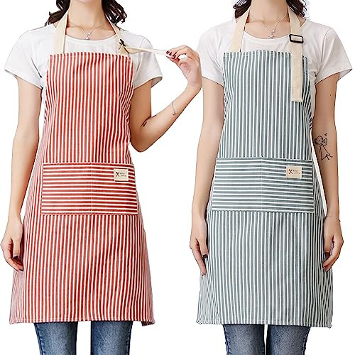 Lofekea Apron, 2 Pack Cooking Apron for Women with Pocket Adjustable Chef Aprons for Kitchen, Cooking, Baking, BBQ, Grill(Red/Blue) | Amazon (US)
