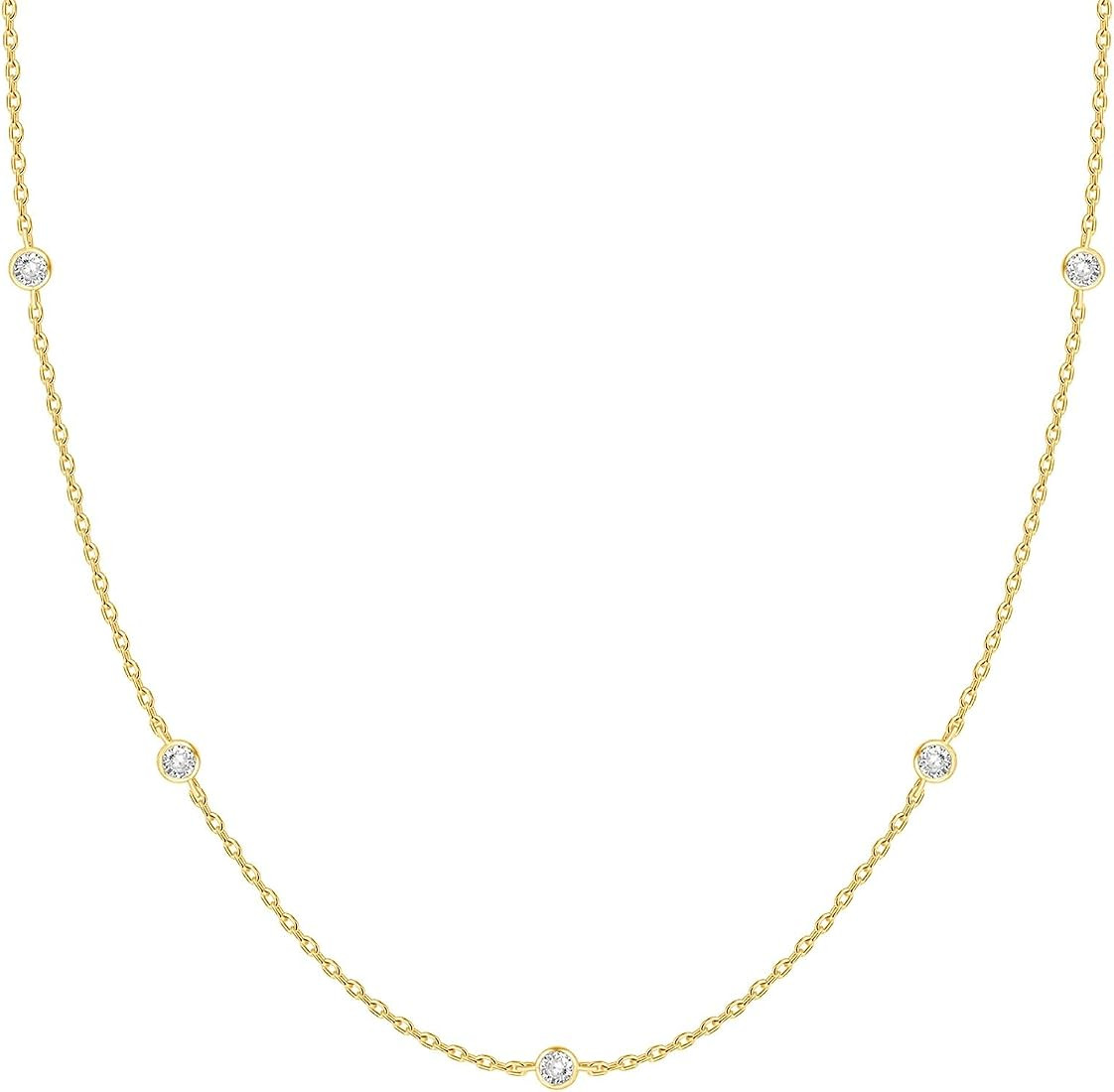 14K Gold Plated Station Necklace | Simulated Diamond BTY Necklace | Womens CZ Chain Necklace | La... | Amazon (US)