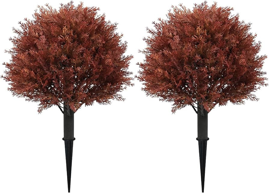 24" Artificial Fall Outdoor Plants, Faux Cedar Bushes & Shrubs, Set of 2 | Amazon (US)